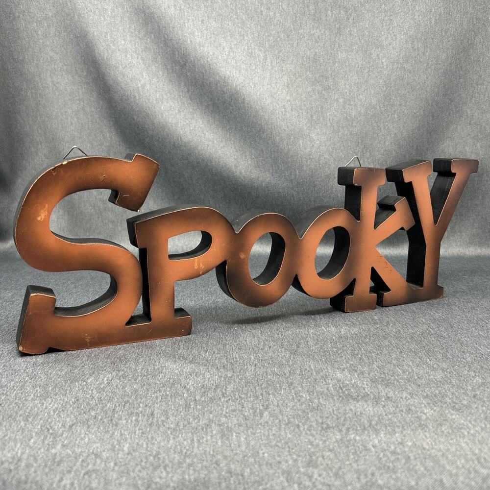 SPOOKY Halloween Wall Art 17 Inch Fall Decor Orange Black